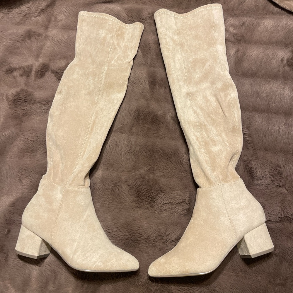 Chase + Chloe Cream Over the Knee Boots